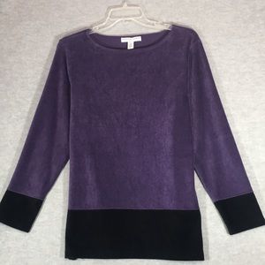JOSEPHINE CHAUS Chenille Comfy Oversized Stretch Knit Rich Purple & Black Tunic